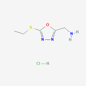 molecular formula C5H10ClN3OS B2581370 {[5-(Ethylthio)-1,3,4-oxadiazol-2-yl]methyl}amine hydrochloride CAS No. 1094417-07-8