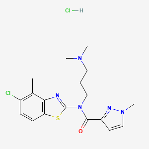 molecular formula C18H23Cl2N5OS B2581373 N-(5-chloro-4-methylbenzo[d]thiazol-2-yl)-N-(3-(dimethylamino)propyl)-1-methyl-1H-pyrazole-3-carboxamide hydrochloride CAS No. 1323490-54-5