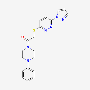 molecular formula C19H20N6OS B2581376 2-((6-(1H-pyrazol-1-yl)pyridazin-3-yl)thio)-1-(4-phenylpiperazin-1-yl)ethanone CAS No. 1351647-43-2