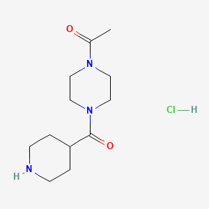 molecular formula C12H22ClN3O2 B2581386 1-[4-(Piperidine-4-carbonyl)piperazin-1-yl]ethan-1-one hydrochloride CAS No. 1197236-45-5