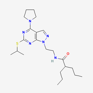 molecular formula C22H36N6OS B2581388 N-(2-(6-(异丙硫基)-4-(吡咯烷-1-基)-1H-吡唑并[3,4-d]嘧啶-1-基)乙基)-2-丙基戊酰胺 CAS No. 946283-17-6