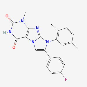 molecular formula C22H18FN5O2 B2581391 8-(2,5-二甲基苯基)-7-(4-氟苯基)-1-甲基-1H-咪唑并[2,1-f]嘌呤-2,4(3H,8H)-二酮 CAS No. 923461-90-9
