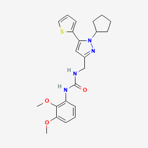molecular formula C22H26N4O3S B2581409 1-((1-cyclopentyl-5-(thiophen-2-yl)-1H-pyrazol-3-yl)methyl)-3-(2,3-dimethoxyphenyl)urea CAS No. 1421449-94-6