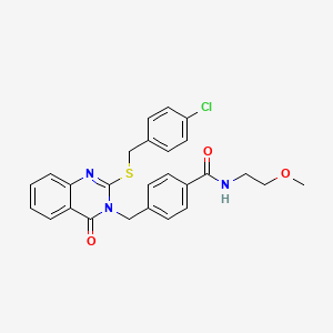 molecular formula C26H24ClN3O3S B2581410 4-((2-((4-chlorobenzyl)thio)-4-oxoquinazolin-3(4H)-yl)methyl)-N-(2-methoxyethyl)benzamide CAS No. 1115434-19-9