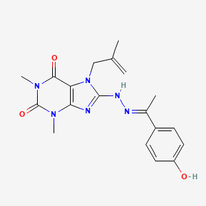 molecular formula C19H22N6O3 B2581420 8-{(2E)-2-[1-(4-羟基苯基)乙叉基]肼基}-1,3-二甲基-7-(2-甲基-2-丙烯基)-3,7-二氢-1H-嘌呤-2,6-二酮 CAS No. 374101-74-3