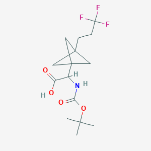 molecular formula C15H22F3NO4 B2581430 2-[(2-Methylpropan-2-yl)oxycarbonylamino]-2-[3-(3,3,3-trifluoropropyl)-1-bicyclo[1.1.1]pentanyl]acetic acid CAS No. 2287259-97-4