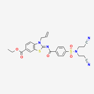 molecular formula C26H25N5O5S2 B2581438 (Z)-3-烯丙基-2-((4-(N,N-双(2-氰乙基)磺酰胺基)苯甲酰)亚氨基)-2,3-二氢苯并[d]噻唑-6-羧酸乙酯 CAS No. 865174-64-7