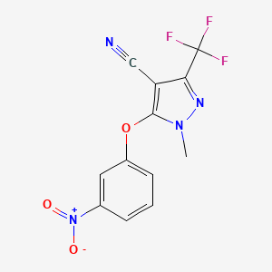 molecular formula C12H7F3N4O3 B2581443 1-methyl-5-(3-nitrophenoxy)-3-(trifluoromethyl)-1H-pyrazole-4-carbonitrile CAS No. 318469-12-4