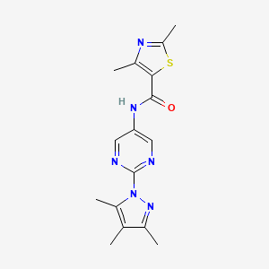 molecular formula C16H18N6OS B2581446 2,4-二甲基-N-(2-(3,4,5-三甲基-1H-吡唑-1-基)嘧啶-5-基)噻唑-5-甲酰胺 CAS No. 1421456-29-2