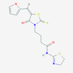 molecular formula C15H15N3O3S3 B2581472 (E)-N-(4,5-dihydrothiazol-2-yl)-4-(5-(furan-2-ylmethylene)-4-oxo-2-thioxothiazolidin-3-yl)butanamide CAS No. 682764-19-8