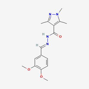 molecular formula C16H20N4O3 B2581481 N'-[(1E)-(3,4-dimethoxyphenyl)methylidene]-1,3,5-trimethyl-1H-pyrazole-4-carbohydrazide CAS No. 477711-79-8