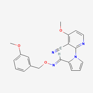 molecular formula C20H18N4O3 B2581488 4-methoxy-2-{2-[(1E)-{[(3-methoxyphenyl)methoxy]imino}methyl]-1H-pyrrol-1-yl}pyridine-3-carbonitrile CAS No. 339103-19-4
