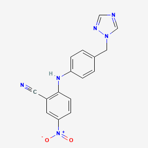 molecular formula C16H12N6O2 B2581490 5-nitro-2-{[4-(1H-1,2,4-triazol-1-ylmethyl)phenyl]amino}benzonitrile CAS No. 945367-25-9