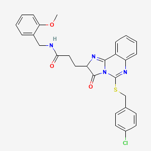molecular formula C28H25ClN4O3S B2581494 3-(5-{[(4-chlorophenyl)methyl]sulfanyl}-3-oxo-2H,3H-imidazo[1,2-c]quinazolin-2-yl)-N-[(2-methoxyphenyl)methyl]propanamide CAS No. 1037168-64-1