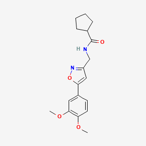 molecular formula C18H22N2O4 B2581503 N-((5-(3,4-dimethoxyphenyl)isoxazol-3-yl)methyl)cyclopentanecarboxamide CAS No. 953232-50-3