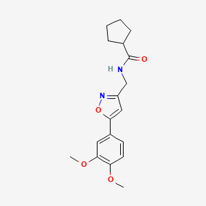 molecular formula C18H22N2O4 B2581503 N-((5-(3,4-二甲氧基苯基)异恶唑-3-基)甲基)环戊烷甲酰胺 CAS No. 953232-50-3