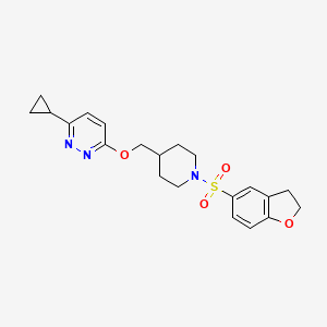 molecular formula C21H25N3O4S B2581509 3-Cyclopropyl-6-{[1-(2,3-dihydro-1-benzofuran-5-sulfonyl)piperidin-4-yl]methoxy}pyridazine CAS No. 2310144-49-9