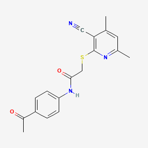 molecular formula C18H17N3O2S B2581510 N-(4-Acetyl-phenyl)-2-(3-cyano-4,6-dimethyl-pyridin-2-ylsulfanyl)-acetamide CAS No. 332161-02-1
