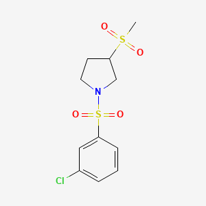 molecular formula C11H14ClNO4S2 B2581520 1-((3-Chlorophenyl)sulfonyl)-3-(methylsulfonyl)pyrrolidine CAS No. 1448030-84-9