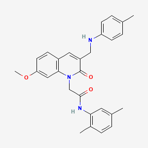 molecular formula C28H29N3O3 B2581521 N-(2,5-dimethylphenyl)-2-(7-methoxy-2-oxo-3-((p-tolylamino)methyl)quinolin-1(2H)-yl)acetamide CAS No. 893786-10-2