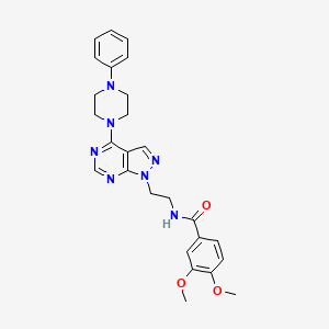 molecular formula C26H29N7O3 B2581522 3,4-dimethoxy-N-(2-(4-(4-phenylpiperazin-1-yl)-1H-pyrazolo[3,4-d]pyrimidin-1-yl)ethyl)benzamide CAS No. 1021094-36-9