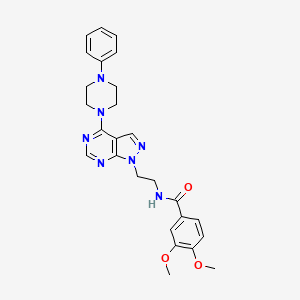 molecular formula C26H29N7O3 B2581522 3,4-二甲氧基-N-(2-(4-(4-苯基哌嗪-1-基)-1H-吡唑并[3,4-d]嘧啶-1-基)乙基)苯甲酰胺 CAS No. 1021094-36-9