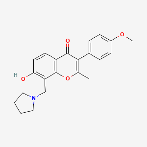 molecular formula C22H23NO4 B2581526 7-hydroxy-3-(4-methoxyphenyl)-2-methyl-8-(pyrrolidin-1-ylmethyl)-4H-chromen-4-one CAS No. 637753-16-3