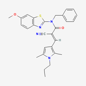 molecular formula C28H28N4O2S B2581527 (E)-N-benzyl-2-cyano-3-(2,5-dimethyl-1-propylpyrrol-3-yl)-N-(6-methoxy-1,3-benzothiazol-2-yl)prop-2-enamide CAS No. 878961-73-0