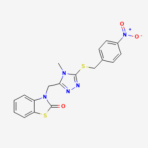 molecular formula C18H15N5O3S2 B2581548 3-((4-methyl-5-((4-nitrobenzyl)thio)-4H-1,2,4-triazol-3-yl)methyl)benzo[d]thiazol-2(3H)-one CAS No. 896677-69-3