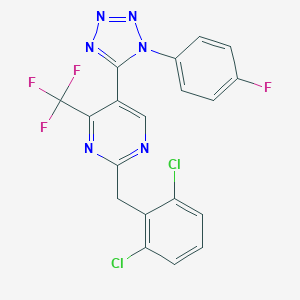 molecular formula C19H10Cl2F4N6 B258155 2-(2,6-dichlorobenzyl)-5-[1-(4-fluorophenyl)-1H-tetraazol-5-yl]-4-(trifluoromethyl)pyrimidine 