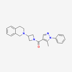 molecular formula C23H24N4O B2581565 (3-(3,4-dihydroisoquinolin-2(1H)-yl)azetidin-1-yl)(5-methyl-1-phenyl-1H-pyrazol-4-yl)methanone CAS No. 2034357-42-9