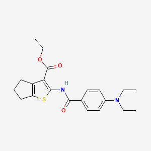 molecular formula C21H26N2O3S B2581572 ethyl 2-(4-(diethylamino)benzamido)-5,6-dihydro-4H-cyclopenta[b]thiophene-3-carboxylate CAS No. 477493-84-8