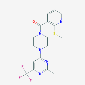 molecular formula C17H18F3N5OS B2581582 (4-(2-甲基-6-(三氟甲基)嘧啶-4-基)哌嗪-1-基)(2-(甲硫基)吡啶-3-基)甲甲酮 CAS No. 2034413-17-5