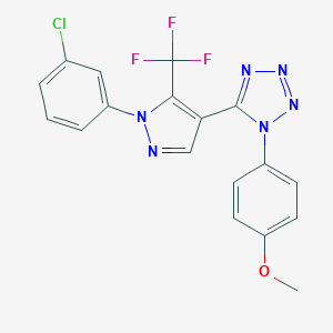 molecular formula C18H12ClF3N6O B258159 4-{5-[1-(3-chlorophenyl)-5-(trifluoromethyl)-1H-pyrazol-4-yl]-1H-tetraazol-1-yl}phenyl methyl ether 