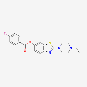 molecular formula C20H20FN3O2S B2581598 2-(4-乙基哌嗪-1-基)苯并[d]噻唑-6-基 4-氟苯甲酸酯 CAS No. 953221-33-5