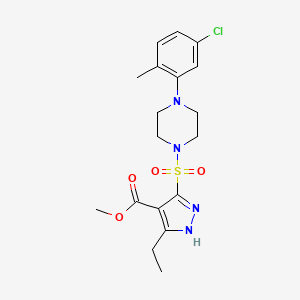 molecular formula C18H23ClN4O4S B2581599 5-((4-(5-氯-2-甲基苯基)哌嗪-1-基)磺酰基)-3-乙基-1H-吡唑-4-羧酸甲酯 CAS No. 1322787-32-5