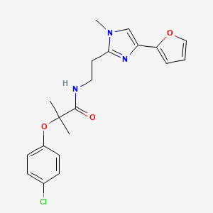 molecular formula C20H22ClN3O3 B2581602 2-(4-chlorophenoxy)-N-(2-(4-(furan-2-yl)-1-methyl-1H-imidazol-2-yl)ethyl)-2-methylpropanamide CAS No. 1421512-47-1