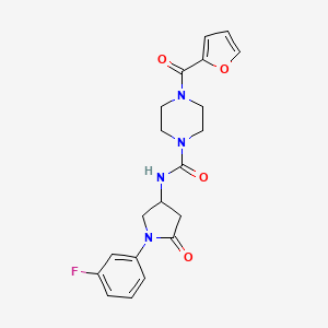 N-(1-(3-fluorophenyl)-5-oxopyrrolidin-3-yl)-4-(furan-2-carbonyl)piperazine-1-carboxamide