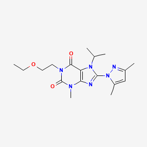 molecular formula C18H26N6O3 B2581638 8-(3,5-dimethyl-1H-pyrazol-1-yl)-1-(2-ethoxyethyl)-7-isopropyl-3-methyl-1H-purine-2,6(3H,7H)-dione CAS No. 1013968-45-0