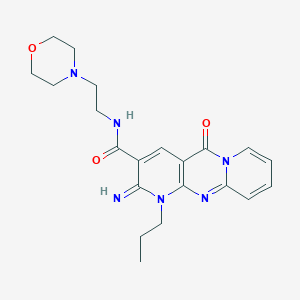 molecular formula C21H26N6O3 B2581639 6-imino-N-[2-(morpholin-4-yl)ethyl]-2-oxo-7-propyl-1,7,9-triazatricyclo[8.4.0.0^{3,8}]tetradeca-3(8),4,9,11,13-pentaene-5-carboxamide CAS No. 683807-05-8