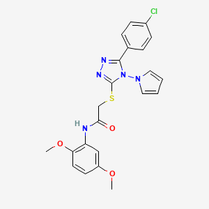 molecular formula C22H20ClN5O3S B2581648 2-{[5-(4-chlorophenyl)-4-(1H-pyrrol-1-yl)-4H-1,2,4-triazol-3-yl]sulfanyl}-N-(2,5-dimethoxyphenyl)acetamide CAS No. 896309-40-3