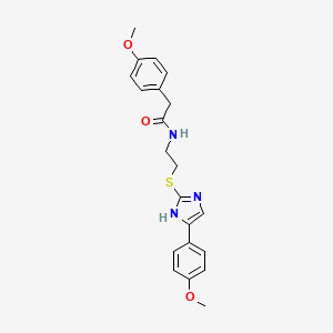 molecular formula C21H23N3O3S B2581650 2-(4-メトキシフェニル)-N-(2-((5-(4-メトキシフェニル)-1H-イミダゾール-2-イル)チオ)エチル)アセトアミド CAS No. 897455-34-4