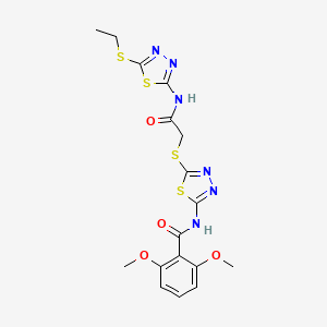 N-[5-[2-[(5-ethylsulfanyl-1,3,4-thiadiazol-2-yl)amino]-2-oxoethyl]sulfanyl-1,3,4-thiadiazol-2-yl]-2,6-dimethoxybenzamide