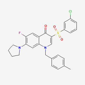 molecular formula C27H24ClFN2O3S B2581667 3-[(3-chlorophenyl)sulfonyl]-6-fluoro-1-(4-methylbenzyl)-7-pyrrolidin-1-ylquinolin-4(1H)-one CAS No. 892759-69-2