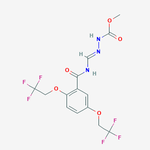 molecular formula C14H13F6N3O5 B2581675 Methyl 2-({[2,5-bis(2,2,2-trifluoroethoxy)benzoyl]amino}methylene)-1-hydrazinecarboxylate CAS No. 338394-10-8