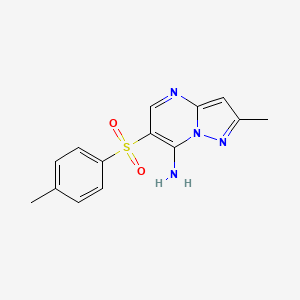 molecular formula C14H14N4O2S B2581682 2-甲基-6-[(4-甲基苯基)磺酰基]吡唑并[1,5-a]嘧啶-7-胺 CAS No. 439108-95-9