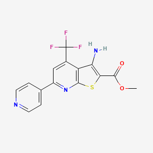 molecular formula C15H10F3N3O2S B2581697 Methyl 3-amino-6-pyridin-4-yl-4-(trifluoromethyl)thieno[2,3-b]pyridine-2-carboxylate CAS No. 625377-72-2