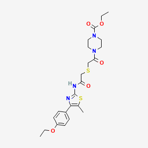 molecular formula C23H30N4O5S2 B2581707 Ethyl 4-(2-((2-((4-(4-ethoxyphenyl)-5-methylthiazol-2-yl)amino)-2-oxoethyl)thio)acetyl)piperazine-1-carboxylate CAS No. 681225-49-0