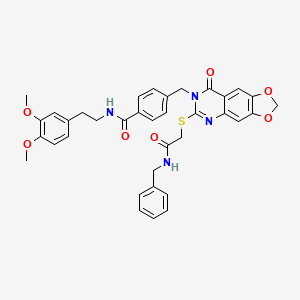 molecular formula C36H34N4O7S B2581710 4-((6-((2-(苯甲胺基)-2-氧代乙基)硫代)-8-氧代-[1,3]二氧杂环[4,5-g]喹唑啉-7(8H)-基)甲基)-N-(3,4-二甲氧基苯乙基)苯甲酰胺 CAS No. 688062-39-7