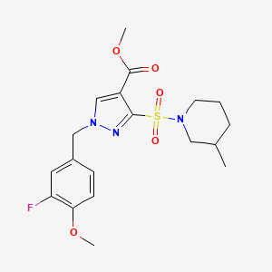molecular formula C19H24FN3O5S B2581716 methyl 1-(3-fluoro-4-methoxybenzyl)-3-((3-methylpiperidin-1-yl)sulfonyl)-1H-pyrazole-4-carboxylate CAS No. 1251677-29-8